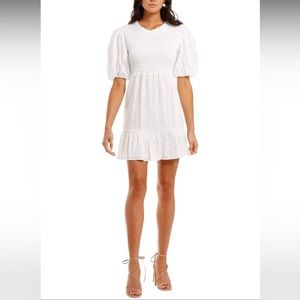 FAUTHFULL THE BRAND Lorica White Linen Puff Sleeve Smocked Open Back Dress NWT
